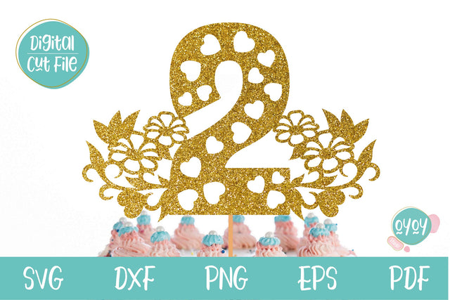 2nd Birthday Cake Topper with Flowers, 2nd Birthday Number for Baby Shirt SVG OyoyStudioDigitals 
