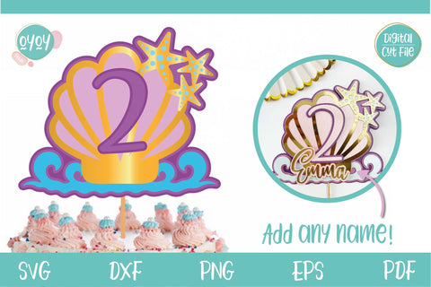 2nd Birthday Mermaid Cake Topper SVG | 3D Layered Topper SVG OyoyStudioDigitals 