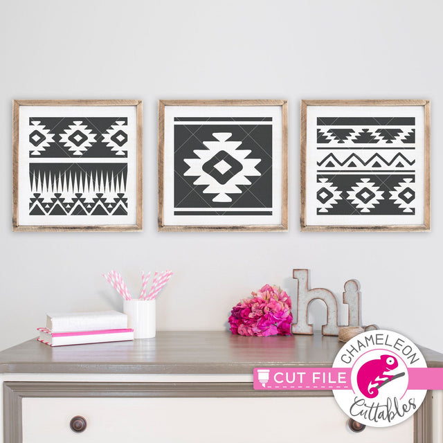 3 Aztec Pattern Squares tribal svg png dxf SVG Chameleon Cuttables 