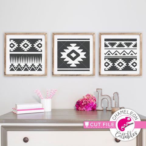 3 Aztec Pattern Squares tribal svg png dxf SVG Chameleon Cuttables 