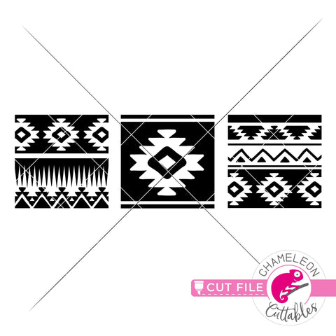 3 Aztec Pattern Squares tribal svg png dxf SVG Chameleon Cuttables 