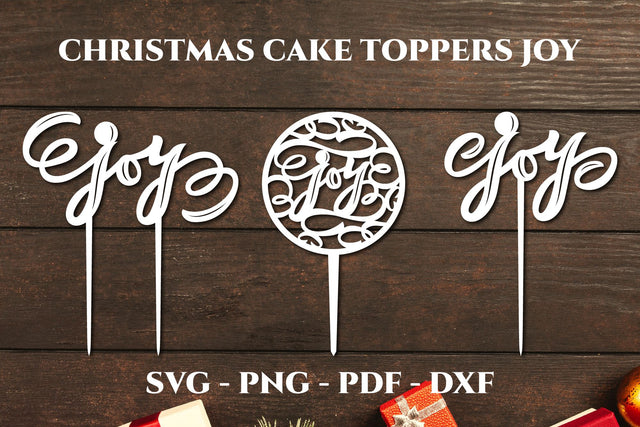 3 Christmas cake toppers. Joy svg. Laser cut files. SVG Angelina Semenova 