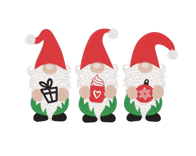 3 Christmas Gnomes Embroidery Design, Cute Gnomies Embroidery Design, 2 sizes, Instant Download Embroidery/Applique DESIGNS Nino Nadaraia 