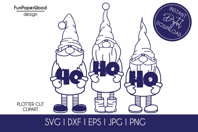 3 Christmas gnomes HO HO HO bundle SVG DXF EPS JPG PNG SVG FunPaperWood 