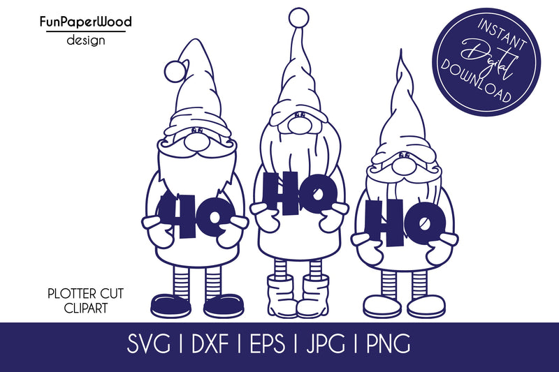 3 Christmas gnomes HO HO HO bundle SVG DXF EPS JPG PNG SVG FunPaperWood 