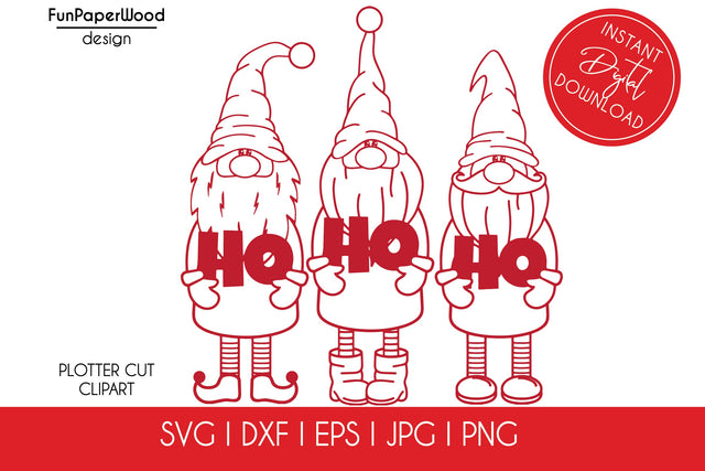 3 Christmas gnomes HO HO HO bundle SVG DXF EPS JPG PNG SVG FunPaperWood 