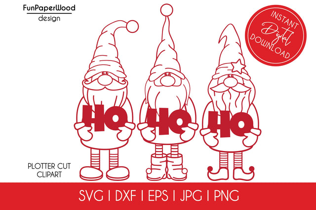 3 Christmas gnomes HO HO HO bundle SVG DXF EPS JPG PNG SVG FunPaperWood 