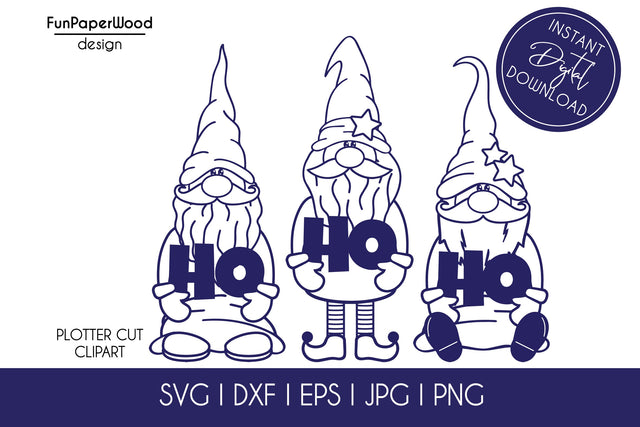 3 Christmas gnomes HO HO HO bundle SVG DXF EPS JPG PNG SVG FunPaperWood 