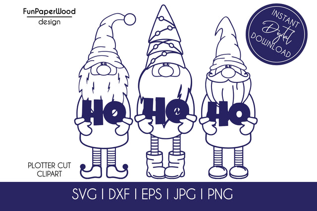3 Christmas gnomes HO HO HO bundle SVG DXF EPS JPG PNG SVG FunPaperWood 
