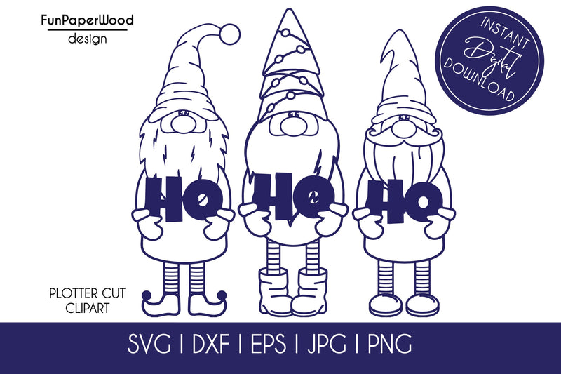 3 Christmas gnomes HO HO HO bundle SVG DXF EPS JPG PNG SVG FunPaperWood 