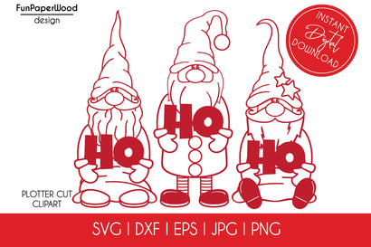 3 Christmas gnomes HO HO HO bundle SVG DXF EPS JPG PNG SVG FunPaperWood 