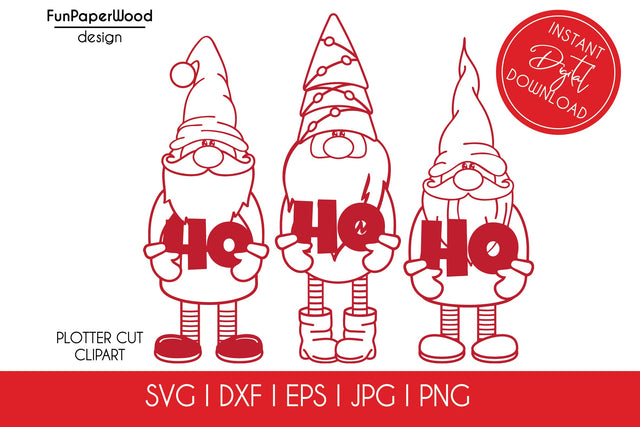 3 Christmas gnomes HO HO HO bundle SVG DXF EPS JPG PNG SVG FunPaperWood 