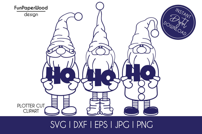 3 Christmas gnomes HO HO HO bundle SVG DXF EPS JPG PNG SVG FunPaperWood 