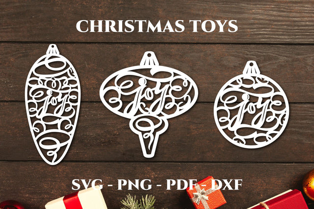 3 christmas tree toys with word Joy. SVG. Cut files SVG Angelina Semenova 
