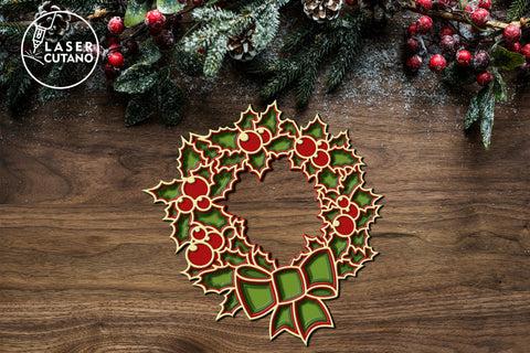 3 CHRISTMAS WREATHS Multilayer Laser Cut Files, Mandala, Round Sign SVG, 3D Designs, Mini Design Bundles SVG LaserCutano 
