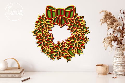 3 CHRISTMAS WREATHS Multilayer Laser Cut Files, Mandala, Round Sign SVG, 3D Designs, Mini Design Bundles SVG LaserCutano 
