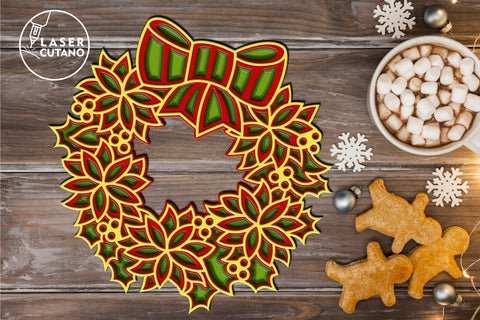 3 CHRISTMAS WREATHS Multilayer Laser Cut Files, Mandala, Round Sign SVG, 3D Designs, Mini Design Bundles SVG LaserCutano 