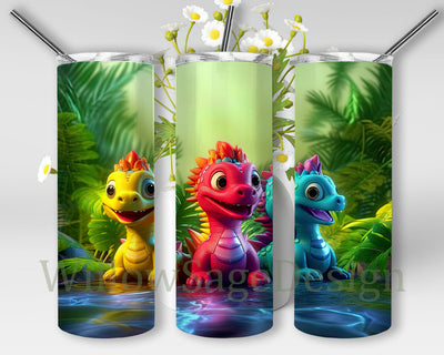 3 Cute Disney Style Cartoon Rainbow Baby Dinosaurs 20oz Skinny Tumbler Png, Baby Dinosaurs Tumbler, Baby T Rex Kids Tumbler, Baby Dinosaurs Png Sublimation WillowSageDesign 