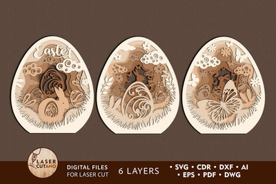 3 Eggs EASTER Craft Decoration SVG LaserCutano 