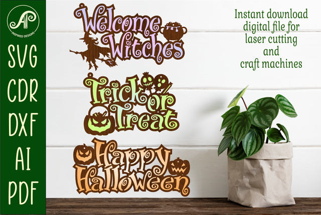 3 Halloween sign bundle svg laser cut file SVG APInspireddesigns 