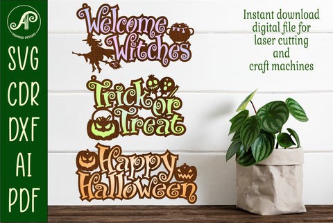 3 Halloween sign bundle svg laser cut file SVG APInspireddesigns 