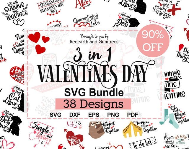 3 in 1 Valentines day quotes bundle SVG,quarantine love,anti SVG Redearth and gumtrees 