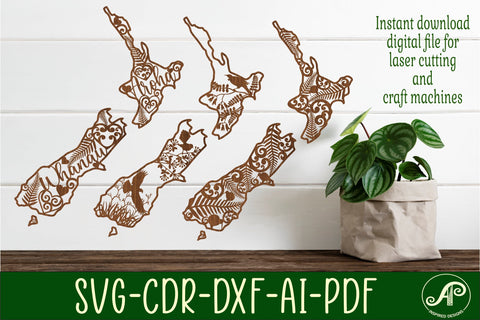 3 New Zealand outline SVG laser cut files SVG APInspireddesigns 