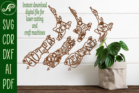 3 New Zealand outline SVG laser cut files SVG APInspireddesigns 