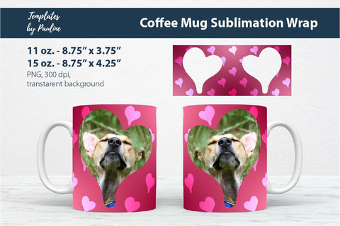 3 Red Heart Photo Mug Wraps for Sublimation Sublimation Templates by Pauline 