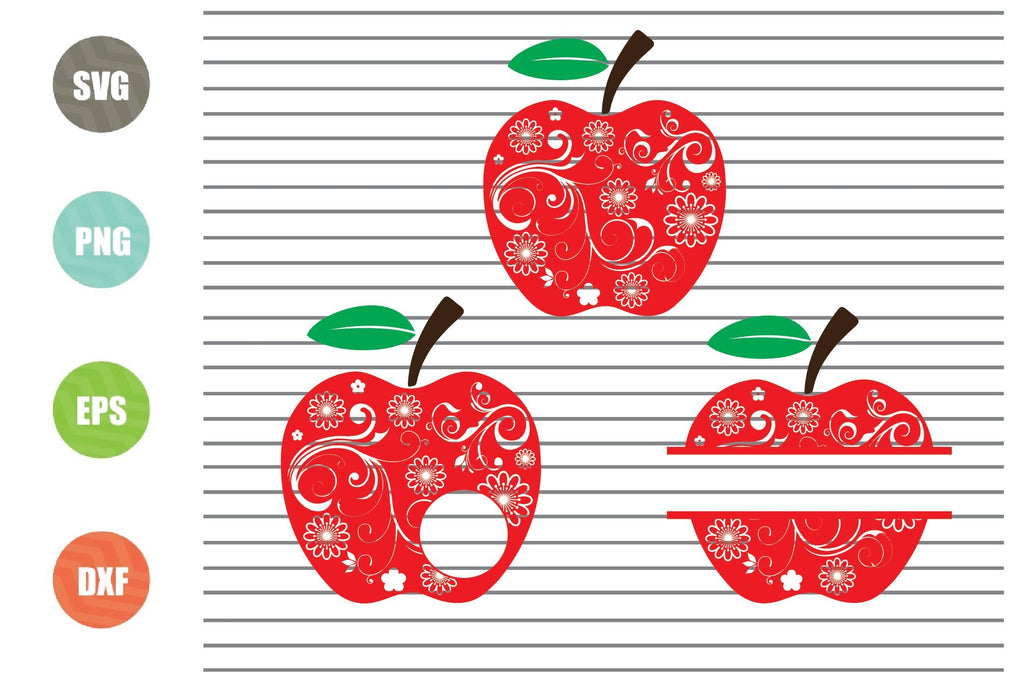 3 Styles Apple Flourish Svg Png Dxf Eps Cut Files - So Fontsy