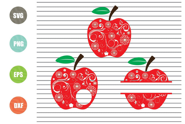 3 Styles Apple Flourish Svg Png Dxf Eps Cut Files SVG Artstoredigital 