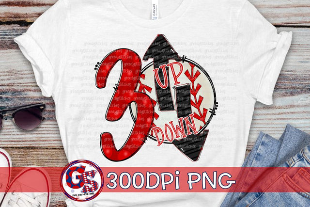 3 Up 3 Down Baseball PNG For Sublimation Sublimation Greedy Stitches 