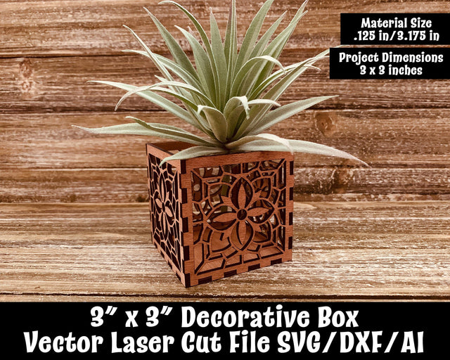 3" x 3" Decorative Box Laser Cut File SVG Design Shark 