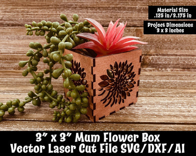 3" x 3" Mum Flower Box Laser Cut File SVG Design Shark 