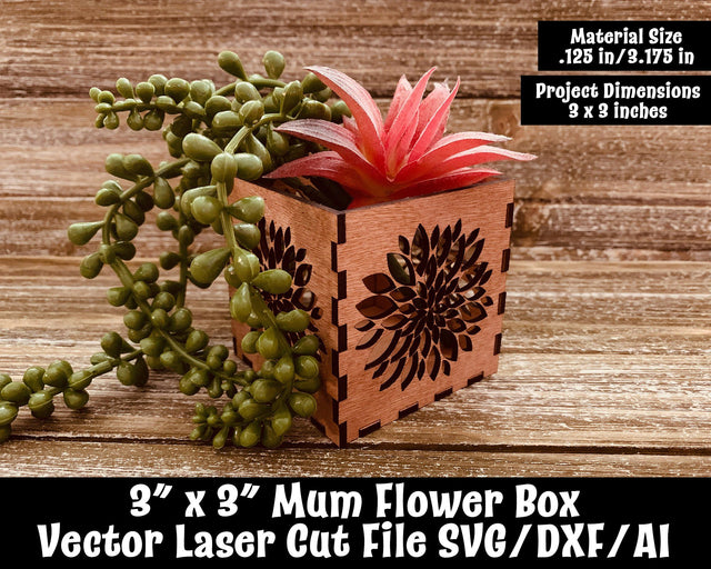 3" x 3" Mum Flower Box Laser Cut File SVG Design Shark 
