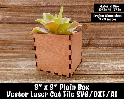 3" x 3" Plain Box Laser Cut File SVG Design Shark 
