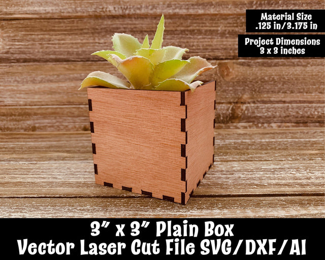 3" x 3" Plain Box Laser Cut File SVG Design Shark 