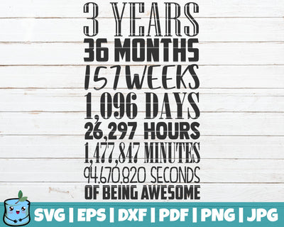 3 Years In Months Weeks Days Hours Minutes Seconds SVG MintyMarshmallows 