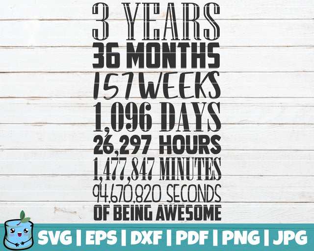 3 Years In Months Weeks Days Hours Minutes Seconds SVG MintyMarshmallows 