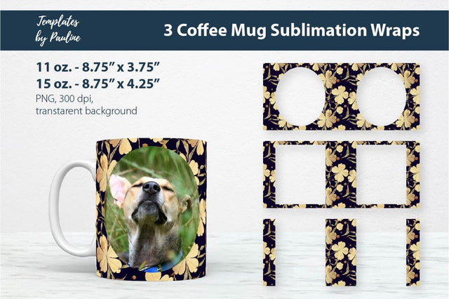 3 Yellow 4-leaf Clover Photo Mug Wraps for Sublimation Sublimation Templates by Pauline 