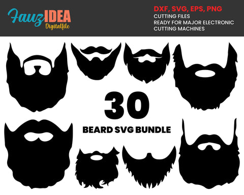 30 Beard Svg, Beard svg Cut Files, Beard Svg Bundle, Beard Clipart, Beard Silhouette, Mustache Svg, Mustache Cut Files, Hipster Svg SVG Fauz 