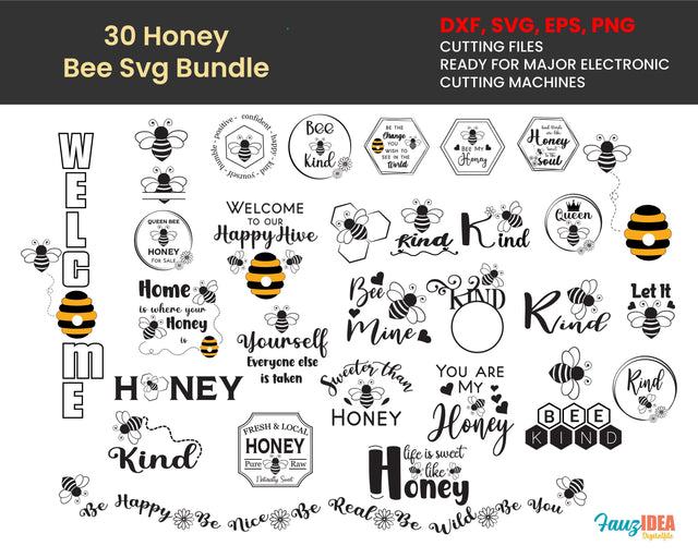 30 Bee SVG Bundle | Honey Bee SVG File | Bee Hive Svg file, bee kind svg, bee split frame monogram svg, bee happy svg, bee lovers svg, SVG Fauz 