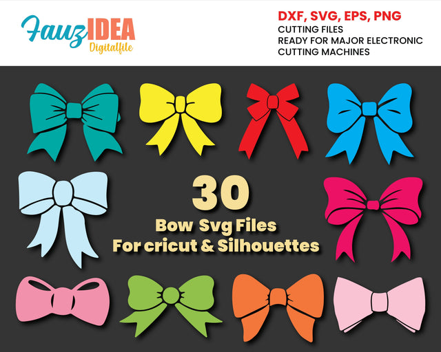30 Bow SVG Bundle, Bow SVG, Bow Clipart, Bow Cut Files For Silhouette, Files for Cricut, Bow Vector, Ribbon Svg, Dxf, Png, Eps, Digital file SVG Fauz 