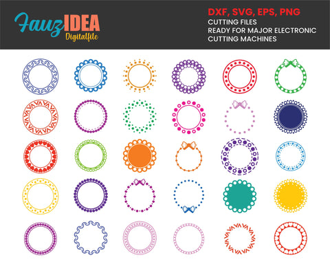 30 Circle Frames Svg, Initial Frames Svg, Monogram Frame Svg, Round Border Svg, Dotted border , Name Frame Svg, Cricut, Silhouette Files SVG Fauz 