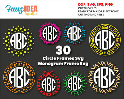 30 Circle Frames Svg, Initial Frames Svg, Monogram Frame Svg, Round Border Svg, Dotted border , Name Frame Svg, Cricut, Silhouette Files SVG Fauz 