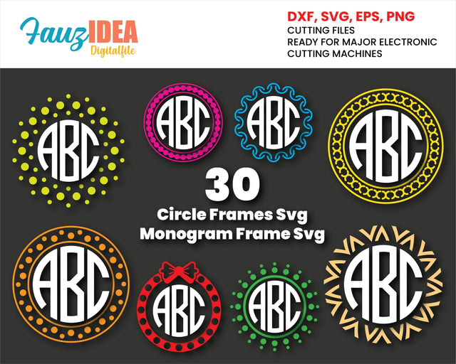 30 Circle Frames Svg, Initial Frames Svg, Monogram Frame Svg, Round Border Svg, Dotted border , Name Frame Svg, Cricut, Silhouette Files SVG Fauz 