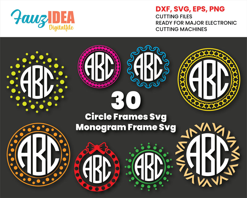 30 Circle Frames Svg, Initial Frames Svg, Monogram Frame Svg, Round Border Svg, Dotted border , Name Frame Svg, Cricut, Silhouette Files SVG Fauz 