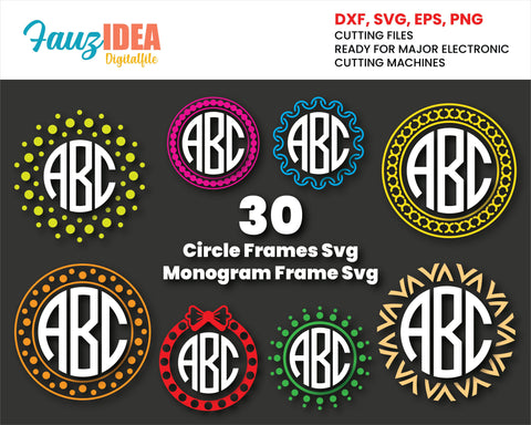 30 Circle Frames Svg, Initial Frames Svg, Monogram Frame Svg, Round Border Svg, Dotted border , Name Frame Svg, Cricut, Silhouette Files SVG Fauz 
