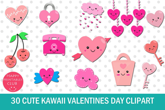 30 Cute Kawaii Valentines Day Clipart- Kawaii Valentines Day SVG Happy Printables Club 