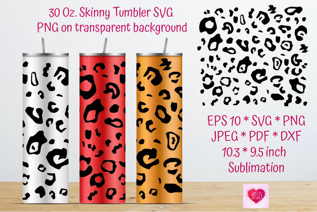 30 Oz Skinny Tumbler Seamless SVG. Leopard Print Straight Sublimation Tumbler SVG Kseniia designer 
